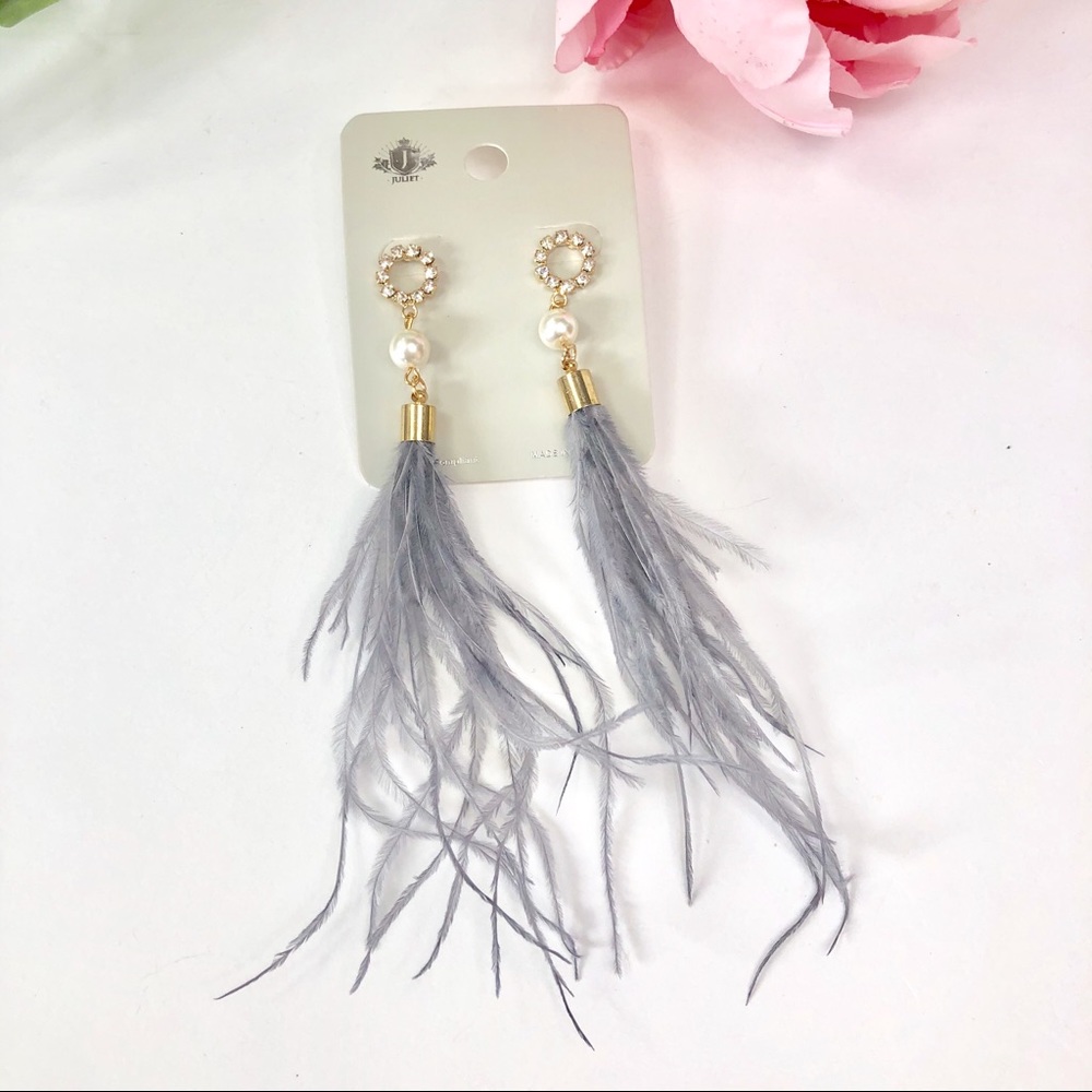 Juliet Feather & Rhinestone Statement Earrings